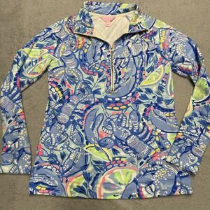 Lilly Pulitzer Skipper Popover XS Peri Pinch Pinch‎ Blue Tropical Sweater Jacket